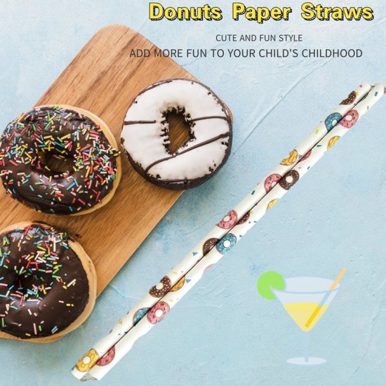 Colored Doughnut Donut Paper Straws 500 pcs - Click Image to Close