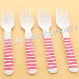 Wooden Forks Red Stripe Printed 100pcs