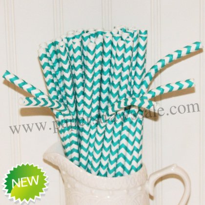 Chevron Bendy Paper Straws Aqua Printed 500pcs [bendychevron003]