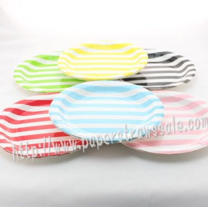 9" Striped Round Paper Plates 1200pcs Mixed 6 Colors [rpplates032]