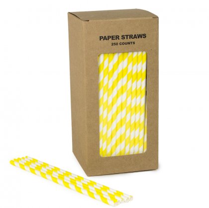 250 pcs/Box Yellow Stripe Paper Straws [yellowstripestraws250]