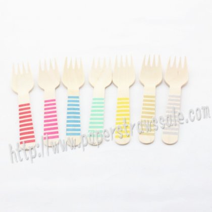 Striped Wooden Forks 350pcs Mixed 7 Colors [stripedwf001]