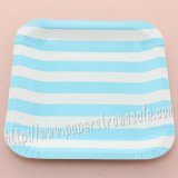 7" Blue Striped Square Paper Plates 60pcs