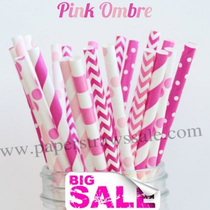 250pcs PINK OMBRE Pink Paper Straws Mixed [themedstraws066]