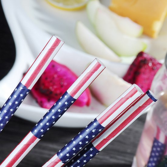 Blue Red White US American Flag Paper Straws 500 pcs - Click Image to Close