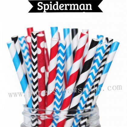 300pcs Spiderman Red Black Blue Paper Straws Mixed