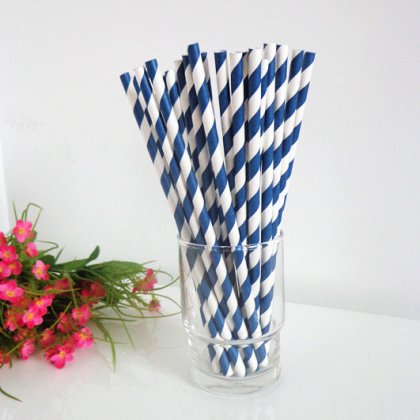 Maya Navy Blue Striped Paper Straws 500pcs