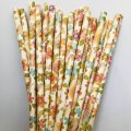 Colored Blue Peach Pink Green Floral Paper Straws 500 pcs