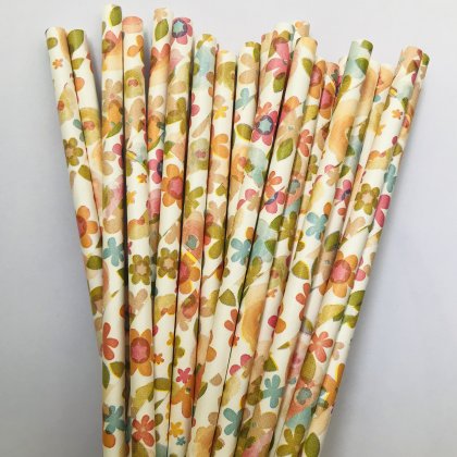 Colored Blue Peach Pink Green Floral Paper Straws 500 pcs [fpaperstraws021]
