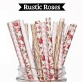 100 Pcs/Box Mixed Pink Brown Rustic Roses Paper Straws