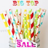 200pcs Big Top Themed Paper Straws Mixed