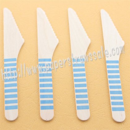 Wooden Knives with Blue Striped Print 100pcs