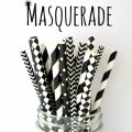 100 Pcs/Box Mixed Black Masquerade Paper Straws