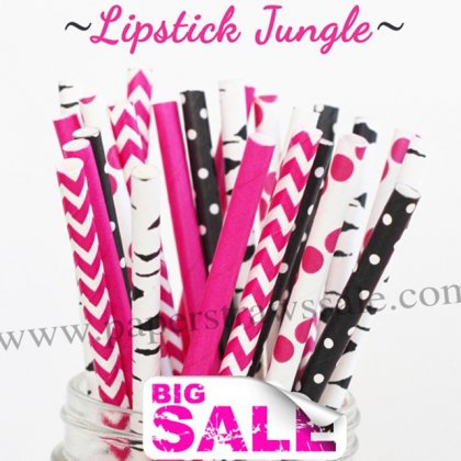 250pcs LIPSTICK JUNGLE Themed Paper Straws Mixed [themedstraws097]