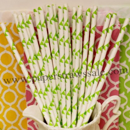 Lime Green Flag Printed Paper Straws 500pcs [bpaperstraws007]