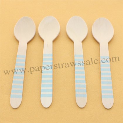 Light Blue Striped Wooden Spoons 100pcs [wspoons025]