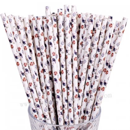 Colorful Floral Hen Bird Ladybug Paper Straws 500 pcs [birdpaperstraw002]