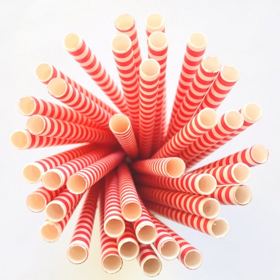 Horizontal Stripe Bright Red Circle Paper Straws 500 Pcs - Click Image to Close