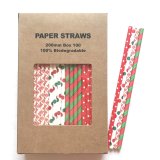 100 Pcs/Box Mixed Christmas Green Red Jingle Bells Paper Straws