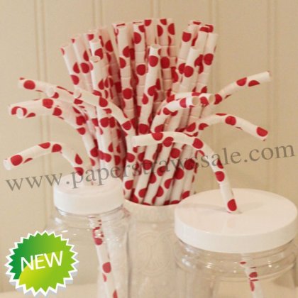 Red Polka Dot Bendy Paper Straws 500pcs [bendybdot001]