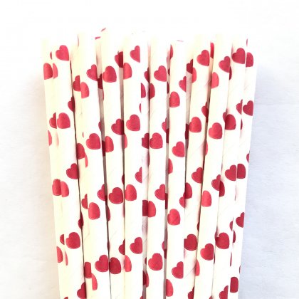 Sweet Dark Red Heart Valentine Paper Straws 500 pcs