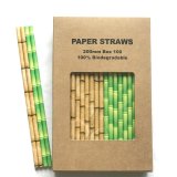 100 Pcs/Box Mixed Green Yellow Bamboo Paper Straws