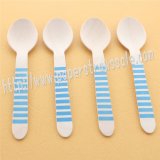 Blue Striped Print Wooden Spoons 100pcs