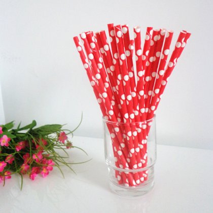 White Polka Dot Printed Red Paper Straws 500pcs [ppaperstraws001]