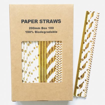 100 Pcs/Box Mixed Metallic Foil Gold Paper Straws