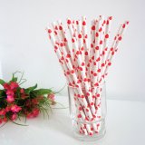 Sweet Red Heart Print Paper Drinking Straws 500pcs