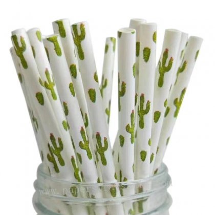 Hawaiian Tropical Green Cactus Paper Straws 500 pcs