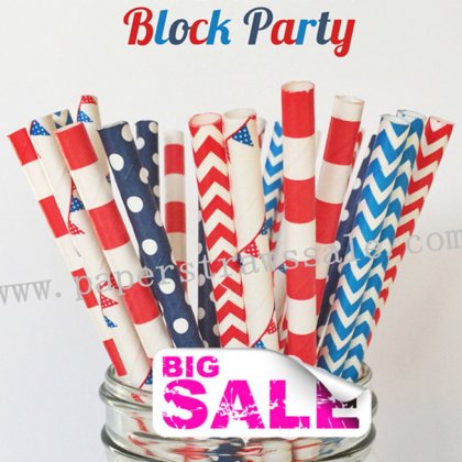 250pcs Block Party Paper Straws Mixed [themedstraws171]