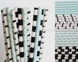 200pcs Light Blue and Black Paper Straws Mixed