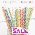 250pcs DELIGHTFUL DAMASKS Paper Straws Mixed