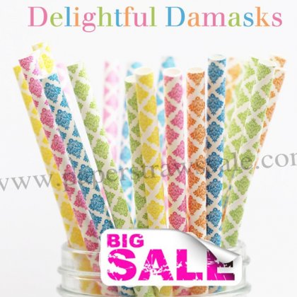 250pcs DELIGHTFUL DAMASKS Paper Straws Mixed