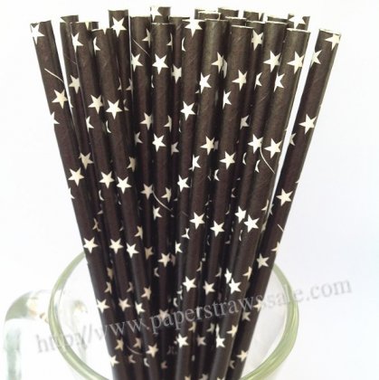 Black Paper Drinking Straws White Stars Print 500pcs [stpaperstraws012]