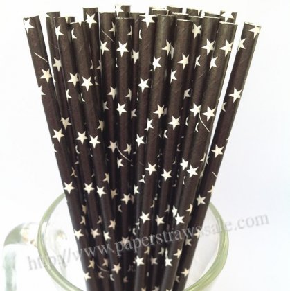 Black Paper Drinking Straws White Stars Print 500pcs