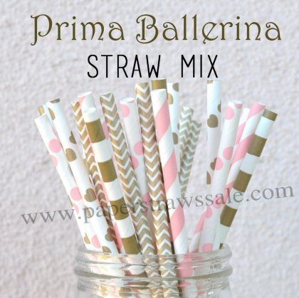 250pcs Prima Ballerina Theme Paper Straws Mixed [themedstraws017]