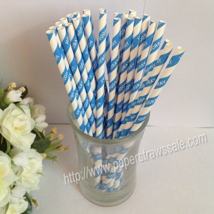 HOORAY Print Paper Straws Dodger Blue Striped 500pcs [npaperstraws014]