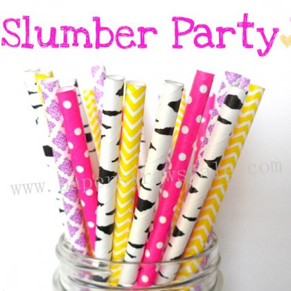 200pcs Slumber Party Themed Paper Straws Mixed [themedstraws199]