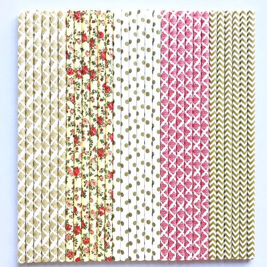 100 Pcs/Box Mixed Red Yellow Gold Autumn Bouquet Paper Straws - Click Image to Close