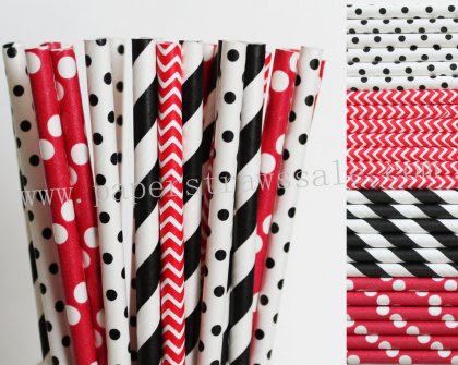 200pcs Black Red Mouse Party Paper Straws Mixed [themedstraws258]