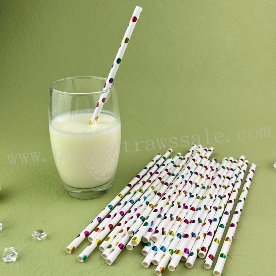 Metallic Colorful Rainbow Foil Polka Dot Paper Straws 500 pcs - Click Image to Close