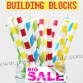 200pcs BUILDING BLOCKS Theme Paper Straws Mixed