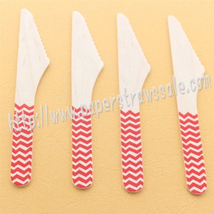 Wooden Knives with Red Chevron Print 100pcs