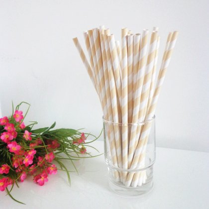 White and Wheat Striped Paper Straws 500pcs [spaperstraws004]