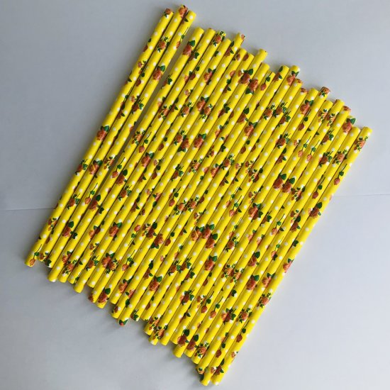 Flower Dot Red Rose Yellow Paper Straws 500 pcs - Click Image to Close