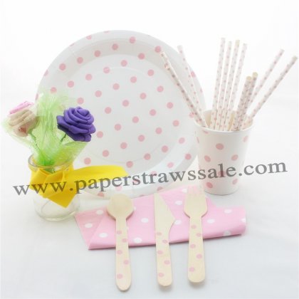 168 pieces/lot Pink Polka Dot Party Tableware Set [tablewareset004]