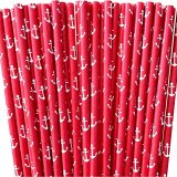 Nautical Red With White Anchor Print Paper Straws 500 pcs