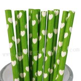 White Heart Green Drinking Paper Straws 500pcs